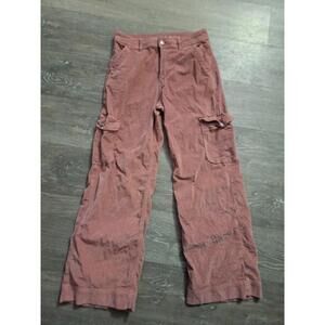 American Eagle Pants Womens 8 Pink Baggy Wide Leg Cargo Super High Rise Corduroy